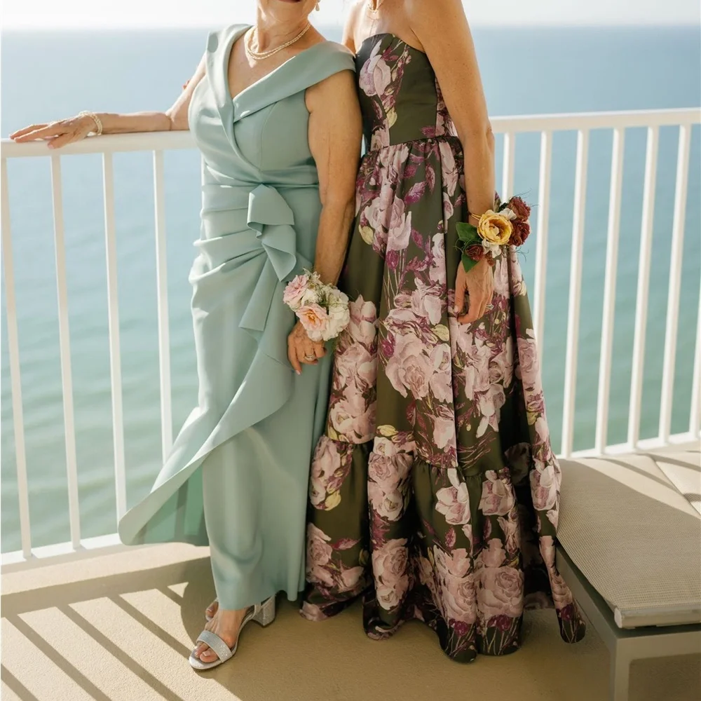 Mac Duggal Strapless Floral Gown in Olive and Pink - Picture 6 of 10